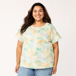 Plus Size Sonoma Goods For Life® Short-Sleeve Fleece Sweatshirt -StyleUp Sales Store 5550378 Blue Cloud Dye