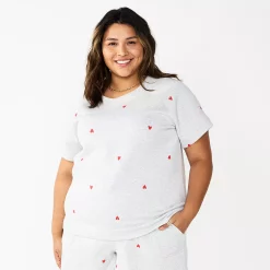 Plus Size Sonoma Goods For Life® Short-Sleeve Fleece Sweatshirt -StyleUp Sales Store 5550378 Gray Hearts