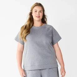 Plus Size Sonoma Goods For Life® Short-Sleeve Fleece Sweatshirt -StyleUp Sales Store 5550378 Heather Gray