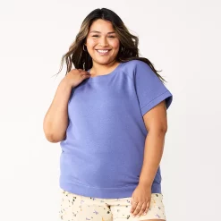 Plus Size Sonoma Goods For Life® Short-Sleeve Fleece Sweatshirt -StyleUp Sales Store 5550378 Iris Bouquet