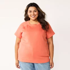 Plus Size Sonoma Goods For Life® Short-Sleeve Fleece Sweatshirt -StyleUp Sales Store 5550378 Oak Orange