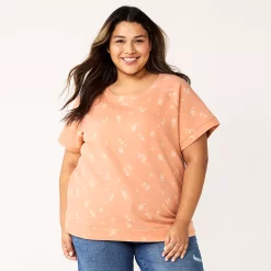 Plus Size Sonoma Goods For Life® Short-Sleeve Fleece Sweatshirt -StyleUp Sales Store 5550378 Peach Floral