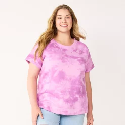 Plus Size Sonoma Goods For Life® Short-Sleeve Fleece Sweatshirt -StyleUp Sales Store 5550378 Purple Dye