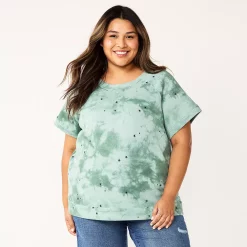 Plus Size Sonoma Goods For Life® Short-Sleeve Fleece Sweatshirt -StyleUp Sales Store 5550378 Star Tie Dye