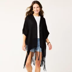 Women's Sonoma Goods For Life® Crochet Back Fringe Ruana -StyleUp Sales Store 5552288 Black