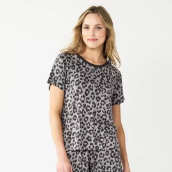 Women's Sonoma Goods For Life® Essential Short Sleeve Pajama Top -StyleUp Sales Store 5553510 Animal