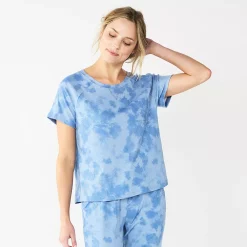 Women's Sonoma Goods For Life® Essential Short Sleeve Pajama Top -StyleUp Sales Store 5553510 Blue Dye