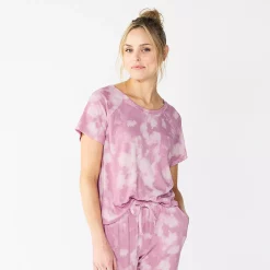 Women's Sonoma Goods For Life® Essential Short Sleeve Pajama Top -StyleUp Sales Store 5553510 Purple Dye