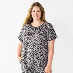 Plus Size Sonoma Goods For Life® Essential Short Sleeve Pajama Top -StyleUp Sales Store 5553637 Animal