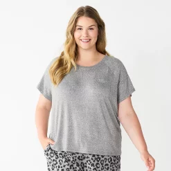 Plus Size Sonoma Goods For Life® Essential Short Sleeve Pajama Top -StyleUp Sales Store 5553637 Grey