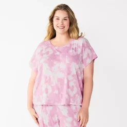 Plus Size Sonoma Goods For Life® Essential Short Sleeve Pajama Top -StyleUp Sales Store 5553637 Purple Dye