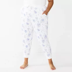 Plus Size Sonoma Goods For Life® Essential Banded Bottom Pajama Pants -StyleUp Sales Store 5553692 White Floral