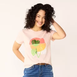 Women's Sonoma Goods For Life® Summer Graphic Tees -StyleUp Sales Store 5558324 Pink Palm Leaves