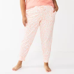 Plus Size Sonoma Goods For Life® Essential Banded Bottom Pajama Pants -StyleUp Sales Store 5558717 Coral Animal