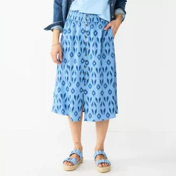 Women's Sonoma Goods For Life® Button Front Midi Skirt -StyleUp Sales Store 5568135 Blue Ikat