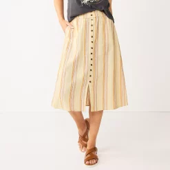 Women's Sonoma Goods For Life® Button Front Midi Skirt -StyleUp Sales Store 5568135 Neutral Stripe