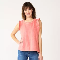 Petite Sonoma Goods For Life® French Terry Flutter-Sleeve Top -StyleUp Sales Store 5568468 Coral