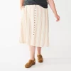 Plus Size Sonoma Goods For Life® Vented Button-Front Midi Skirt -StyleUp Sales Store 5570625 Neutral Stripe