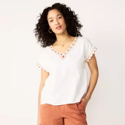 Petite Sonoma Goods For Life® Dolman Sleeve Half Peplum Top -StyleUp Sales Store 5571499 Cream Embroidery