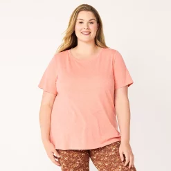 Petite Plus Size Sonoma Goods For Life® Crewneck Tee -StyleUp Sales Store 5572597 Coral