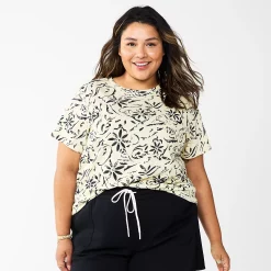 Petite Plus Size Sonoma Goods For Life® Crewneck Tee -StyleUp Sales Store 5572597 Cream Black Floral