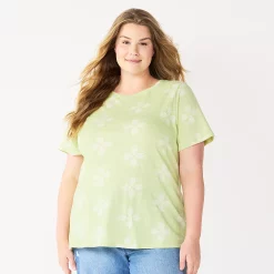 Petite Plus Size Sonoma Goods For Life® Crewneck Tee -StyleUp Sales Store 5572597 Lime Geo Flower
