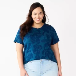 Petite Plus Size Sonoma Goods For Life® Crewneck Tee -StyleUp Sales Store 5572597 Navy Tropical Floral