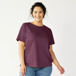 Petite Plus Size Sonoma Goods For Life® Crewneck Tee -StyleUp Sales Store 5572597 Plum