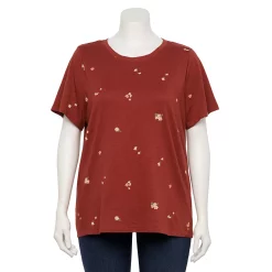 Petite Plus Size Sonoma Goods For Life® Crewneck Tee -StyleUp Sales Store 5572597 Red Burgundy Floral