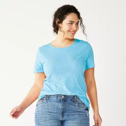 Petite Plus Size Sonoma Goods For Life® Crewneck Tee -StyleUp Sales Store 5572597 Texture Light Blue