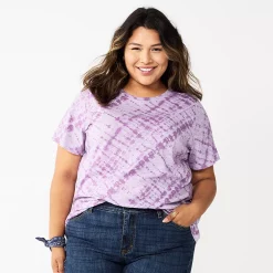Petite Plus Size Sonoma Goods For Life® Crewneck Tee -StyleUp Sales Store 5572597 Violet Diagonal Dye