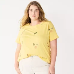 Petite Plus Size Sonoma Goods For Life® Crewneck Tee -StyleUp Sales Store 5572597 Yellow Beach Scene