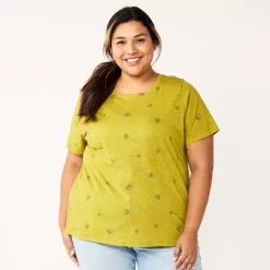 Petite Plus Size Sonoma Goods For Life® Crewneck Tee -StyleUp Sales Store 5572597 Yellow Green Floral