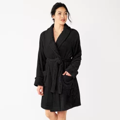 Women's Sonoma Goods For Life® Short Plush Robe -StyleUp Sales Store 5574694 Black