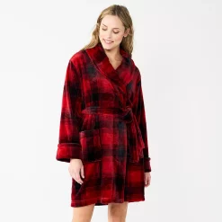 Women's Sonoma Goods For Life® Short Plush Robe -StyleUp Sales Store 5574694 Buffalo Check