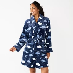Women's Sonoma Goods For Life® Short Plush Robe -StyleUp Sales Store 5574694 Navy Clouds