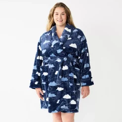 Plus Size Sonoma Goods For Life® Short Plush Robe 18 Plus Size Sonoma Goods For Life® Short Plush Robe -StyleUp Sales Store 5574695 Navy Clouds