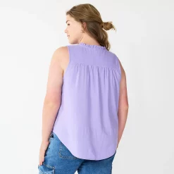 Plus Size Sonoma Goods For Life® Solid Ruffled Button-Front Tank -StyleUp Sales Store 5575169 ALT