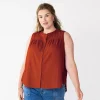 Plus Size Sonoma Goods For Life® Solid Ruffled Button-Front Tank -StyleUp Sales Store 5575169 Scorching Chili