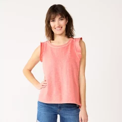 Women's Sonoma Goods For Life® French Terry Flutter-Sleeve Top -StyleUp Sales Store 5576747 Coral
