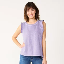 Women's Sonoma Goods For Life® French Terry Flutter-Sleeve Top -StyleUp Sales Store 5576747 Light Purple