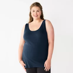 Plus Size Sonoma Goods For Life® Layering Tank -StyleUp Sales Store 5578857 Navy Tundra