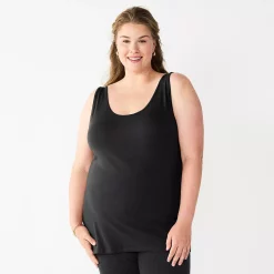 Plus Size Sonoma Goods For Life® Layering Tank -StyleUp Sales Store 5578857 Pitch Black