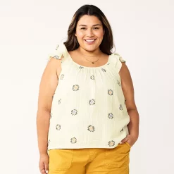 Plus Size Sonoma Goods For Life® Ruffle Tank Top -StyleUp Sales Store 5578985 White Flower