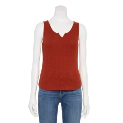 Women's Sonoma Goods For Life® Notchneck Ribbed Tank -StyleUp Sales Store 5579049 Chili Rust