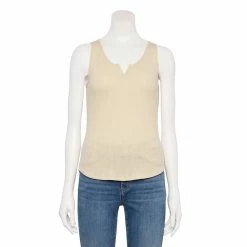 Women's Sonoma Goods For Life® Notchneck Ribbed Tank -StyleUp Sales Store 5579049 Cream