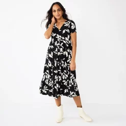 Women's Sonoma Goods For Life® Button Front Tiered Midi Dress 17 Women's Sonoma Goods For Life® Button Front Tiered Midi Dress -StyleUp Sales Store 5579211 Black Tan Floral