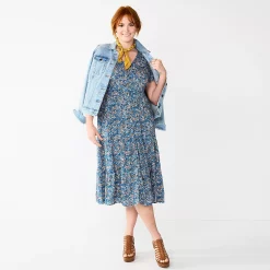 Women's Sonoma Goods For Life® Button Front Tiered Midi Dress 16 Women's Sonoma Goods For Life® Button Front Tiered Midi Dress -StyleUp Sales Store 5579211 Blue Floral