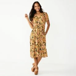 Women's Sonoma Goods For Life® Button Front Tiered Midi Dress 18 Women's Sonoma Goods For Life® Button Front Tiered Midi Dress -StyleUp Sales Store 5579211 Olive Floral