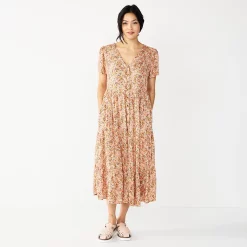 Women's Sonoma Goods For Life® Button Front Tiered Midi Dress 19 Women's Sonoma Goods For Life® Button Front Tiered Midi Dress -StyleUp Sales Store 5579211 Pink Floral